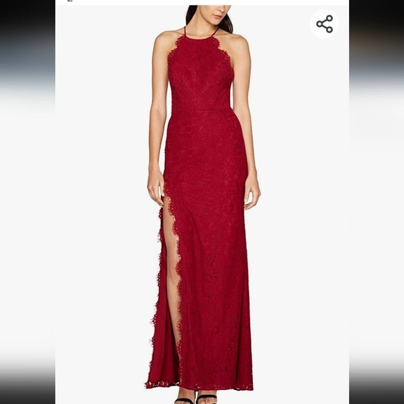 FAME AND PARTNERS RED LACE HALTER MAXI GOWN SLEEVELESS OPEN BACK FRONT S… - Picture 1 of 12